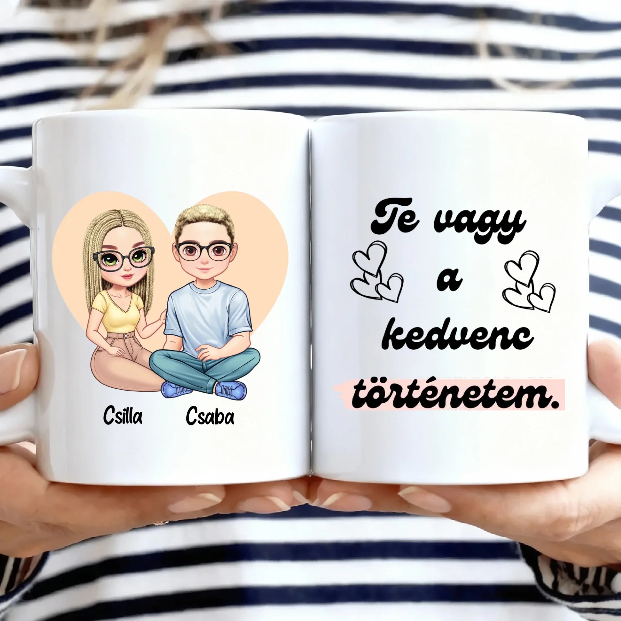 Egyedi ajándék bögre pároknak - szerkeszthető karakterekkel