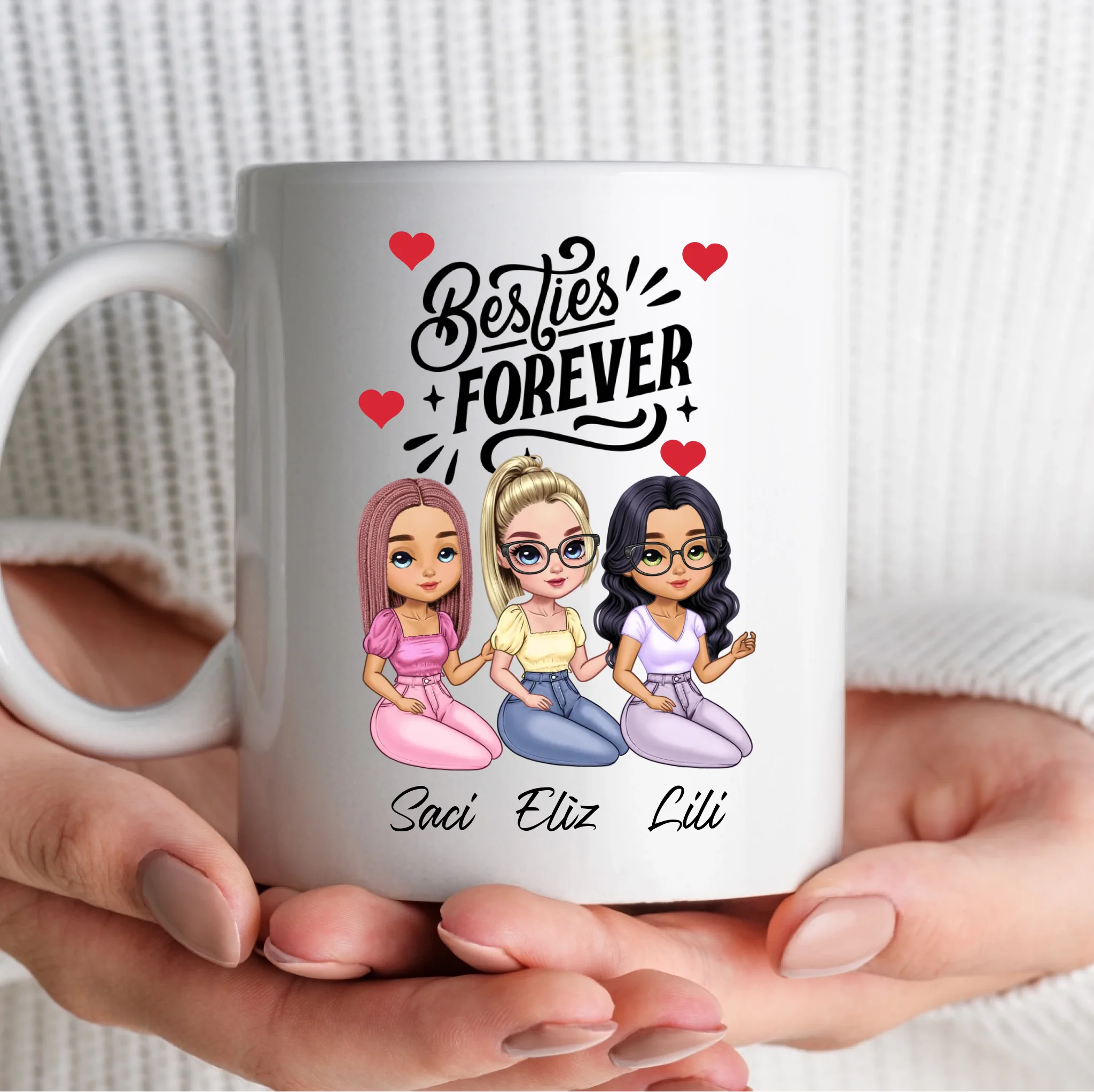 Egyedi barátnős bögre szerkeszthető karakterekkel